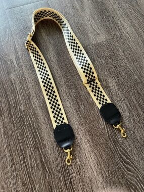 Detachable Beige & Black Checkered Bag Strap with Gold Hardware